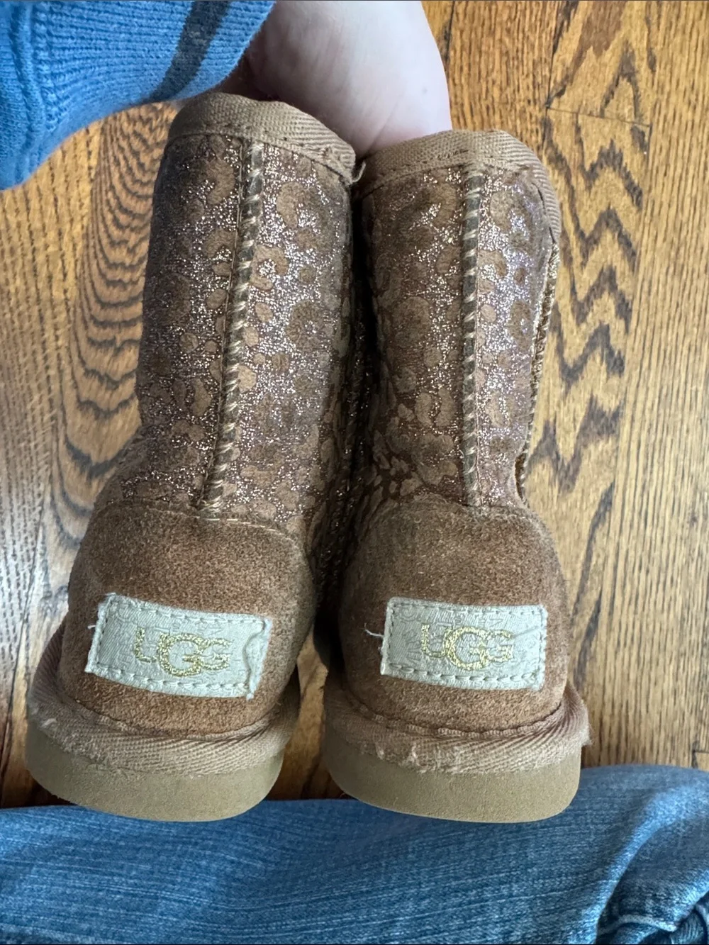 UGG Girl's Classic II Metallic Glitter Leopard Suede Boots, Baby/Toddler SZ 10
